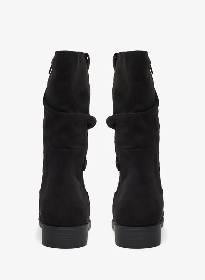 Styli Black Suede Look Buckle Detail Boots