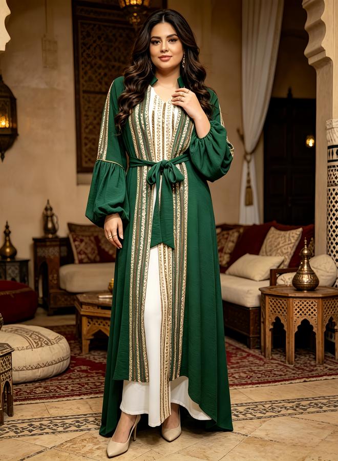 Take Two Emerald Embellished Sequin Dress and Abaya Set - Image 4