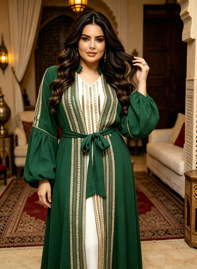 Take Two Emerald Embellished Sequin Dress and Abaya Set - Image 3