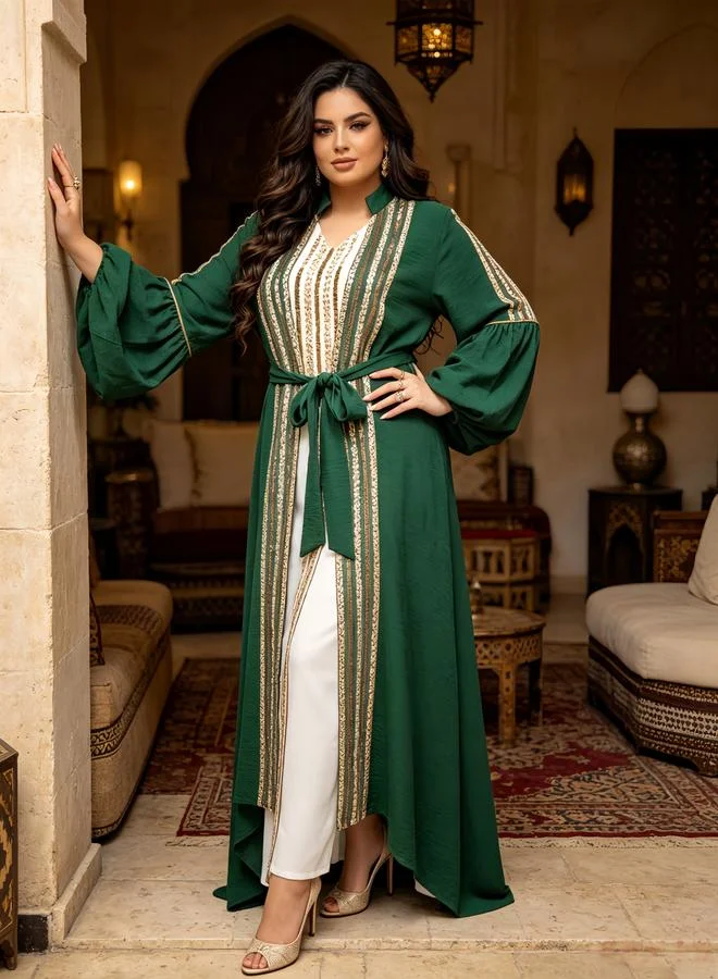 تايك تو طقم فستان وعباية مزين بترتر - زمردي