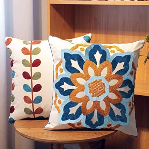 KITTMIN Embroidered Throw Pillow Covers Set of 2,18x18,Farmhouse Fall Boho Floral Pattern Pillows Cover， Decorative Pillowcase,Durable Cozy Textured Cushion Case for Sofa Couch Bed Living Room Orange - Image 1