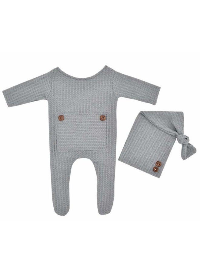 Vedory Fashion Newborn Boys Girls Baby Photo Shoot Props Outfits Crochet Clothes Long Tail Hat Romper Photography Props (gray) - Image 4