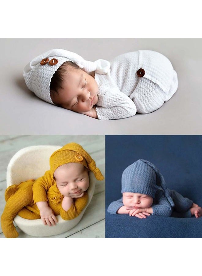Vedory Fashion Newborn Boys Girls Baby Photo Shoot Props Outfits Crochet Clothes Long Tail Hat Romper Photography Props (gray) - Image 5