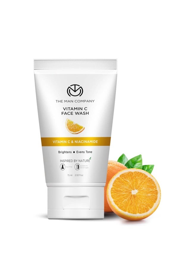 The Man Company Skin Brightening Vitamin C Face Wash with Turmeric and Niacinamide For Clean, Bright & Soft Skin I Oil Free Look I Unclog Pores, Instant Glow | Paraben Free - 75 ml