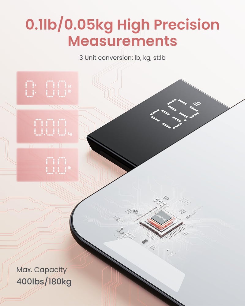 RENPHO Portable Rechargeable Scale for Body Weight Travel Weight Scale with Travel Makeup Mirror SlideOut LED Display Digital High Accurate Scale for Traveling 400lbs Core Go 898 x 528 - Image 5