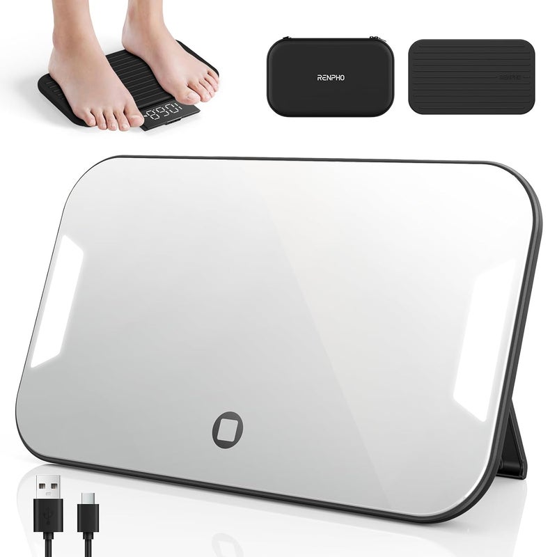 RENPHO Portable Rechargeable Scale for Body Weight Travel Weight Scale with Travel Makeup Mirror SlideOut LED Display Digital High Accurate Scale for Traveling 400lbs Core Go 898 x 528 - Image 1