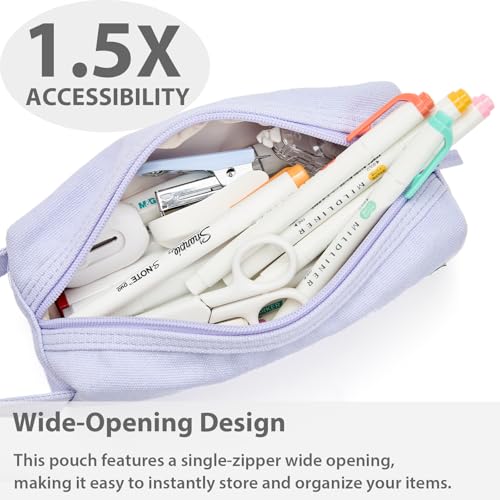 SPACEMATE Pencil Case Pouch Box Bag School Supplies Girls Boys Kids, Cute Preppy Stuff Large Big Capacity Aesthetic Canvas Pen Organizer, Back to College Stationary, Purple, Simple Style, 1200ml - Image 5