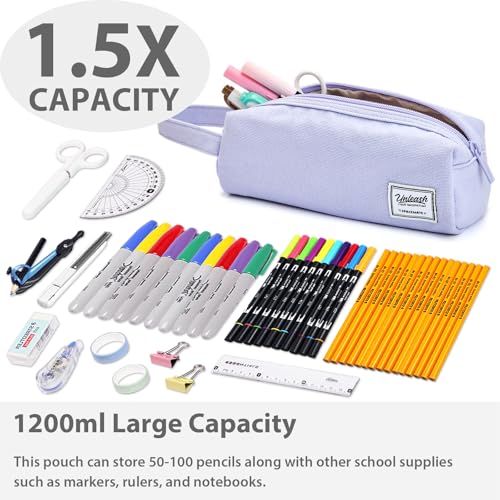 SPACEMATE Pencil Case Pouch Box Bag School Supplies Girls Boys Kids, Cute Preppy Stuff Large Big Capacity Aesthetic Canvas Pen Organizer, Back to College Stationary, Purple, Simple Style, 1200ml - Image 2