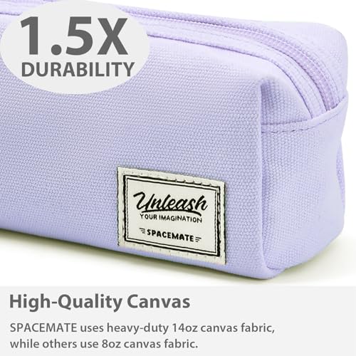 SPACEMATE Pencil Case Pouch Box Bag School Supplies Girls Boys Kids, Cute Preppy Stuff Large Big Capacity Aesthetic Canvas Pen Organizer, Back to College Stationary, Purple, Simple Style, 1200ml - Image 3
