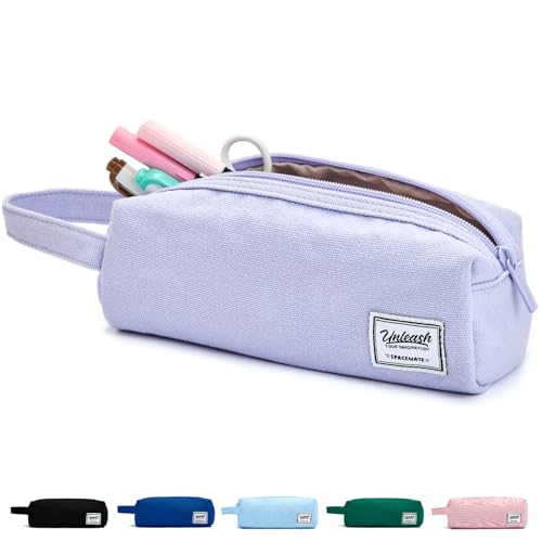 SPACEMATE Pencil Case Pouch Box Bag School Supplies Girls Boys Kids, Cute Preppy Stuff Large Big Capacity Aesthetic Canvas Pen Organizer, Back to College Stationary, Purple, Simple Style, 1200ml - Image 1