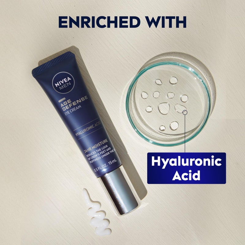 NIVEA MEN Age Defense Eye Cream with Hyaluronic Acid, 24-Hour Hydrating Under Eye Cream for Men Helps Reduce Look of Crow's Feet, Fine Lines and Dark Circles, 0.5 Fl Oz Tube - Image 4