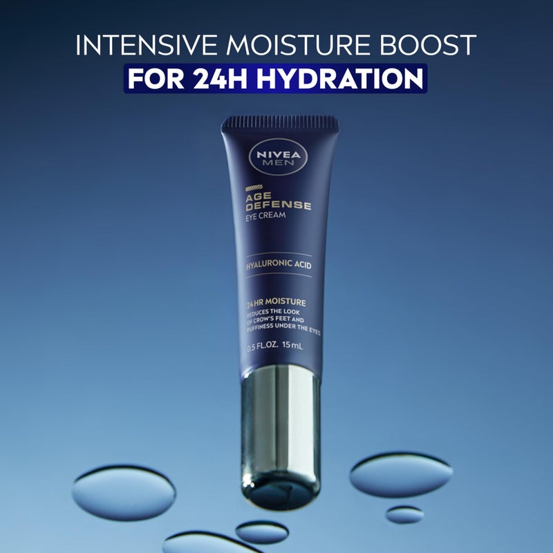NIVEA MEN Age Defense Eye Cream with Hyaluronic Acid, 24-Hour Hydrating Under Eye Cream for Men Helps Reduce Look of Crow's Feet, Fine Lines and Dark Circles, 0.5 Fl Oz Tube - Image 2