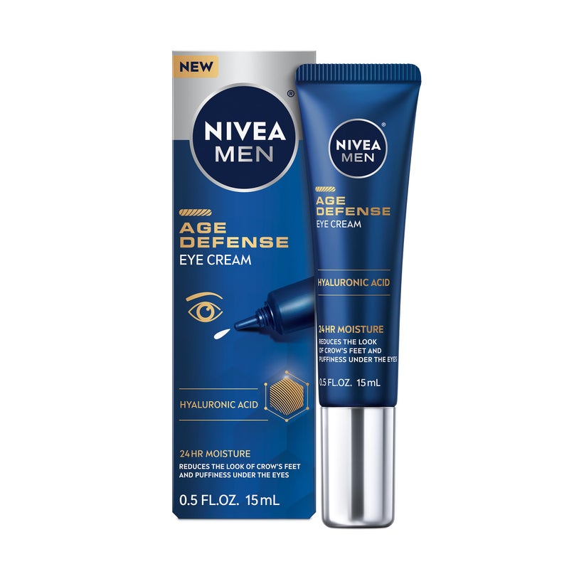 NIVEA MEN Age Defense Eye Cream with Hyaluronic Acid, 24-Hour Hydrating Under Eye Cream for Men Helps Reduce Look of Crow's Feet, Fine Lines and Dark Circles, 0.5 Fl Oz Tube - Image 1