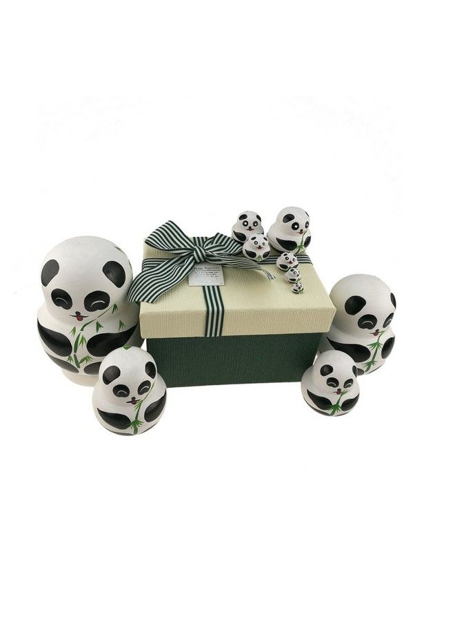 Apol Set Of 10 Big Belly Wooden Handmade Panda Bear With Bamboo Nesting Dolls Matryoshka Russian Doll In A Box With Bow For Kids Toy Home Decoration New Year - Image 5