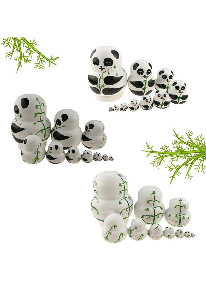 Apol Set Of 10 Big Belly Wooden Handmade Panda Bear With Bamboo Nesting Dolls Matryoshka Russian Doll In A Box With Bow For Kids Toy Home Decoration New Year - Image 3