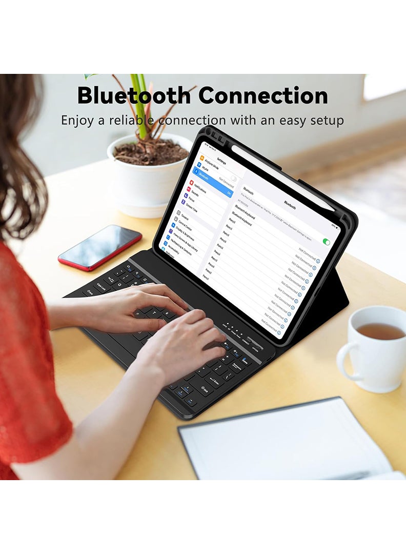 ثيودور جراب لوحة مفاتيح لجهاز iPad Pro مقاس 11 بوصة (M5/M4) 2025/2024، غطاء نحيف وخفيف الوزن مع حامل ولوحة مفاتيح بلوتوث لاسلكية قابلة للفصل مغناطيسيًا، جراب قابل للفصل مغناطيسيًا، خاصية التشغيل/الإيقاف التلقائي - أسود - Image 5
