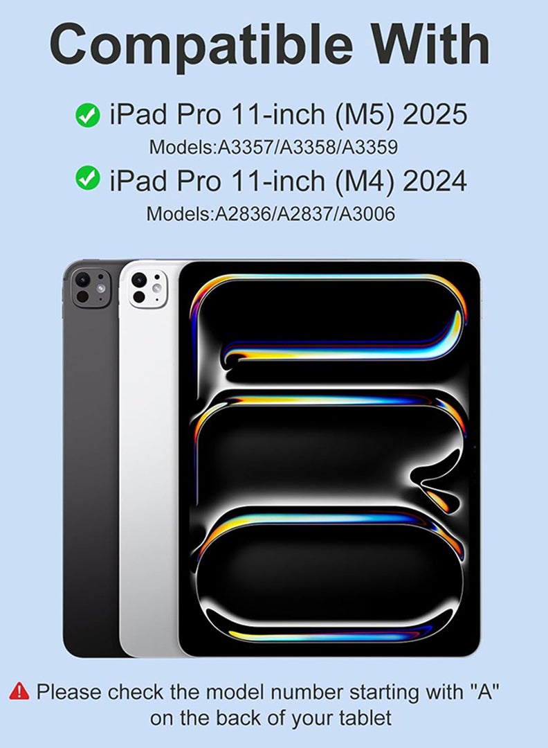 ثيودور جراب لوحة مفاتيح لجهاز iPad Pro مقاس 11 بوصة (M5/M4) 2025/2024، غطاء نحيف وخفيف الوزن مع حامل ولوحة مفاتيح بلوتوث لاسلكية قابلة للفصل مغناطيسيًا، جراب قابل للفصل مغناطيسيًا، خاصية التشغيل/الإيقاف التلقائي - أسود - Image 2