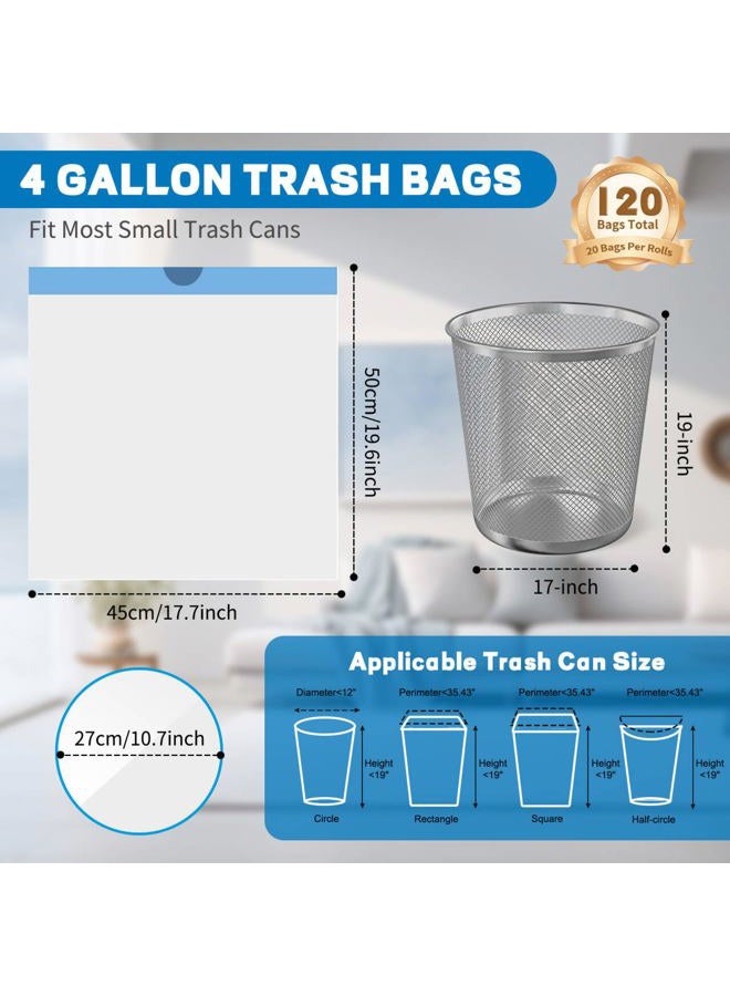 BODFPPC 4 Gallon Trash Bags Drawstring, Small Trash Bags Tear-Free, 4 Gal Unscented White Small Garbage Bags, Separated Thick Plastic Wastebasket Liners for Toilet Home Office and Bedroom, 120 Count - Image 2