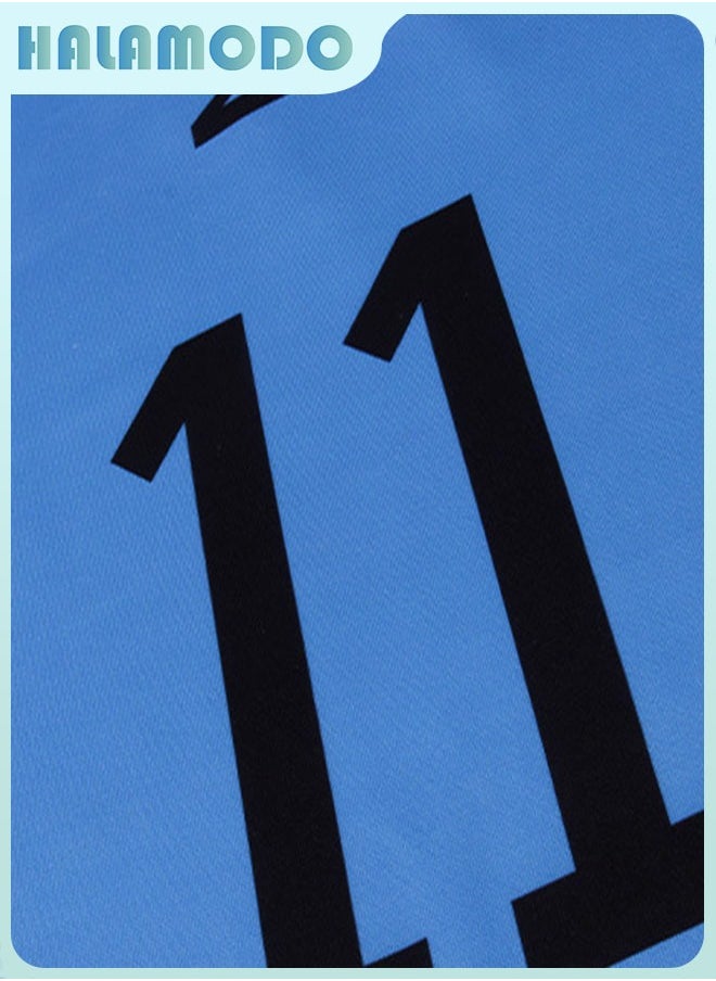 HALAMODO - Blue Lock Anime Isagi Yoichi No.11 Basketball Jersey Set, Full Uniform with Onesie, Top & Shorts, Cosplay Costume for Men & Women, Double-Sided Print, Blue/Black, Size XL - Image 1