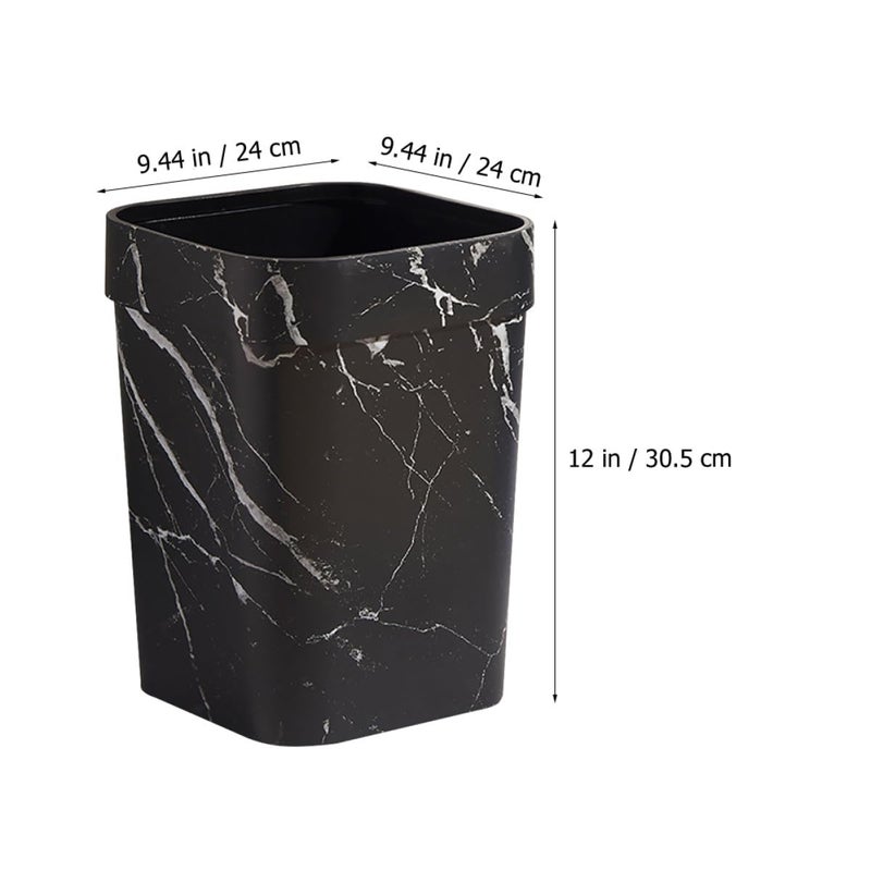 WOONEKY Square Plastic Waste Basket 14l Black Marble Texture Trash Can for Bathroom Home Office Wastebin - Image 2