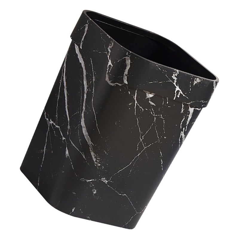 WOONEKY Square Plastic Waste Basket 14l Black Marble Texture Trash Can for Bathroom Home Office Wastebin - Image 1