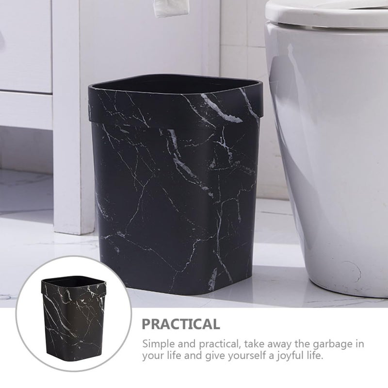 WOONEKY Square Plastic Waste Basket 14l Black Marble Texture Trash Can for Bathroom Home Office Wastebin - Image 5
