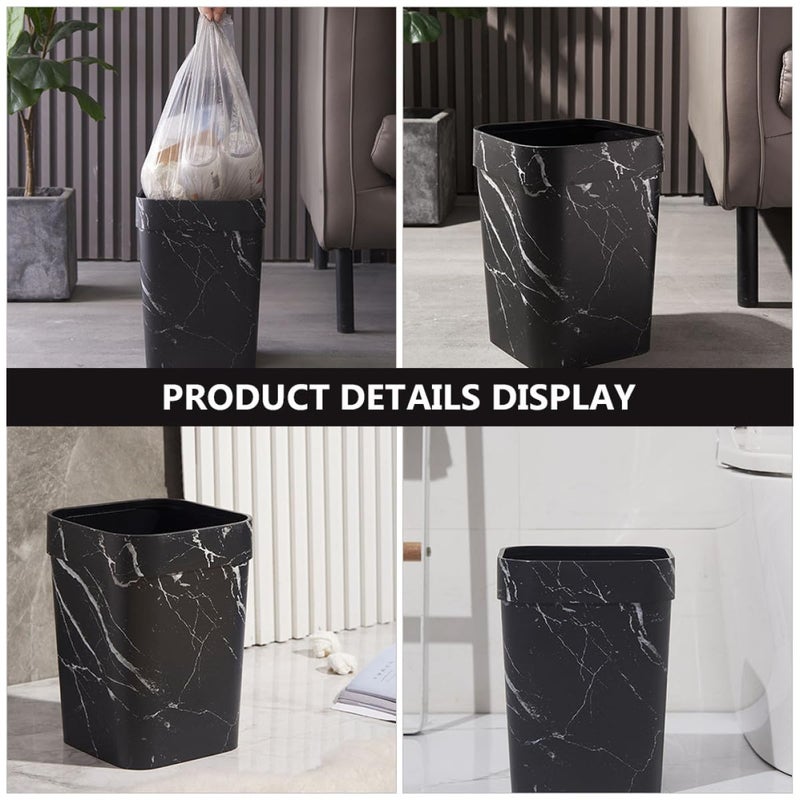 WOONEKY Square Plastic Waste Basket 14l Black Marble Texture Trash Can for Bathroom Home Office Wastebin - Image 4