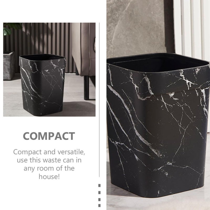 WOONEKY Square Plastic Waste Basket 14l Black Marble Texture Trash Can for Bathroom Home Office Wastebin - Image 3