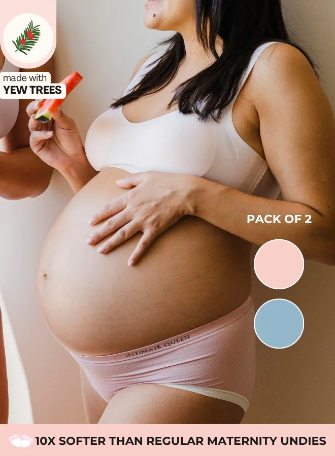 الملكة الحميمة ملابس داخلية للحوامل من Yew Tree Bae - ناعمة كالحرير، مضادة للبكتيريا، مريحة لتغطية كاملة للبطن والجلد (عبوة من قطعتين)