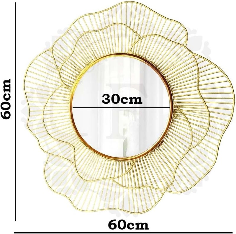 FUNTEREST Decorative Wall Mounted Round Hanging Mirror Vintage Flower Leaf Design Golden Modern Art Mirror for Living Room, Home Decor (Mirror - 10 Inch) - Image 5