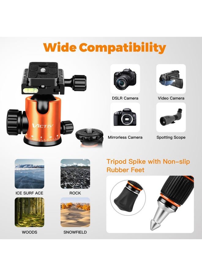 Victiv 80" Camera Tripod, Aluminum Heavy Duty Tripod Stand with 360° Ball Head, Camera Tripods & Monopods with Carry Bag, Suitable for Canon Nikon Binoculars Spotting Scope Telescope  - Image 3