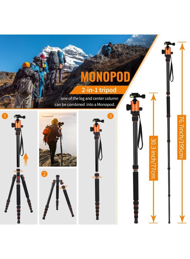 Victiv 80" Camera Tripod, Aluminum Heavy Duty Tripod Stand with 360° Ball Head, Camera Tripods & Monopods with Carry Bag, Suitable for Canon Nikon Binoculars Spotting Scope Telescope  - Image 5