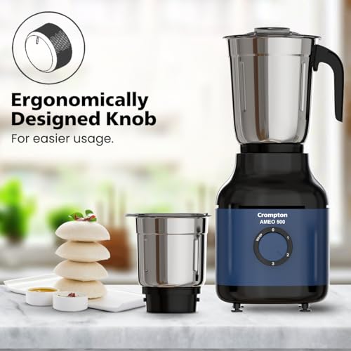 Crompton Ameo 500W Mixer Grinder with Powertron Motor & Motor Vent-X Technology, Robust design (3 Stainless Steel Jars, Blue and Black) - Image 2