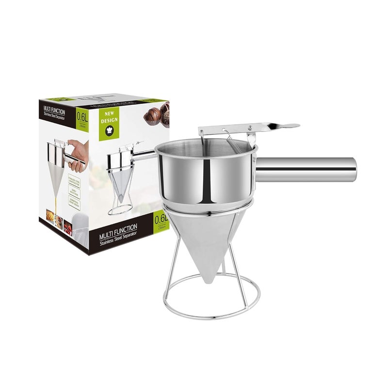 Dwariyan Dwariyan Stainless Steel Pancake Batter Dispenser Funnels with Stand and Detachable Handle Make Takoyaki Balls Waffles Muffin Mix Chocolate Cakes Crepes or Most Other Batters and Sauces  - Image 1