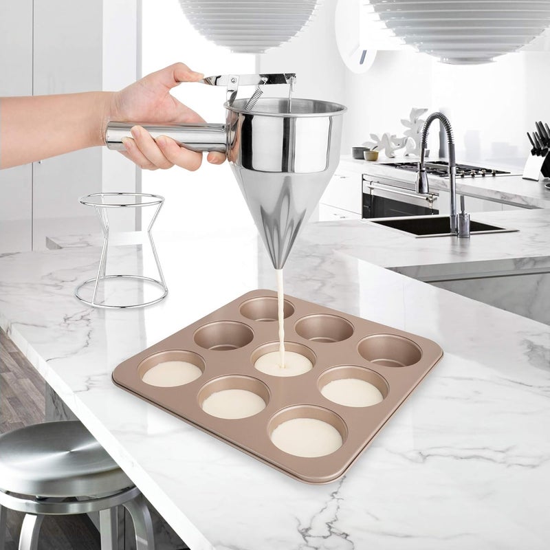 Dwariyan Dwariyan Stainless Steel Pancake Batter Dispenser Funnels with Stand and Detachable Handle Make Takoyaki Balls Waffles Muffin Mix Chocolate Cakes Crepes or Most Other Batters and Sauces  - Image 3