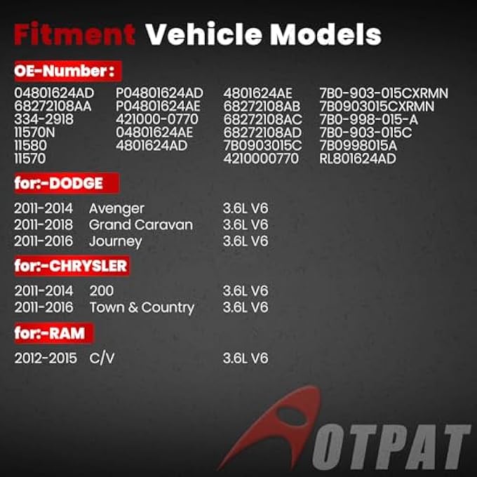 AOTPAT High Output Alternator for:-Dodge V6 3.6L Avenger 2011-2014,Journey 2011-2016,Grand Caravan 2011-2016,for:-Ram C/V 2012 2013 2014 2015, OE#421000-0770 4801624AD 160Amp - Image 2