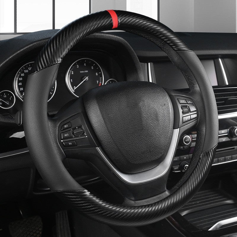 Carbon Fiber Leather Steering Wheel Cover Anti-Slip Wear-Resistant Universal 15 Inch - Image 3
