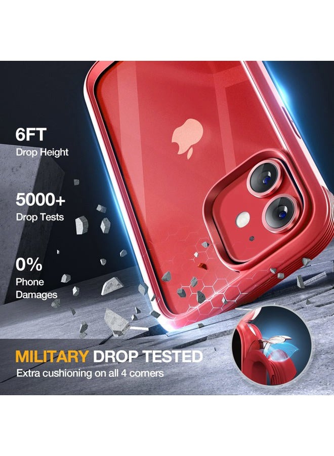 Miracase Glass Series for iPhone 12/12 Pro Case 6.1 inch, Upgraded Full-Body Rugged Phone Bumper Case Cover with Built-in 9H Tempered Glass Screen Protector and Camera Protector, Red - Image 4