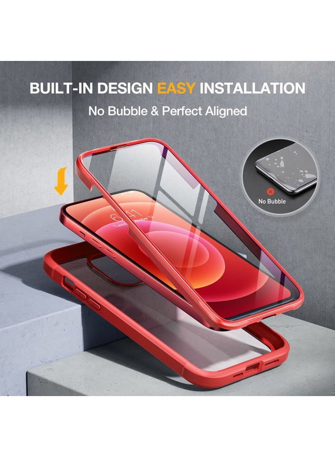 Miracase Glass Series for iPhone 12/12 Pro Case 6.1 inch, Upgraded Full-Body Rugged Phone Bumper Case Cover with Built-in 9H Tempered Glass Screen Protector and Camera Protector, Red - Image 3