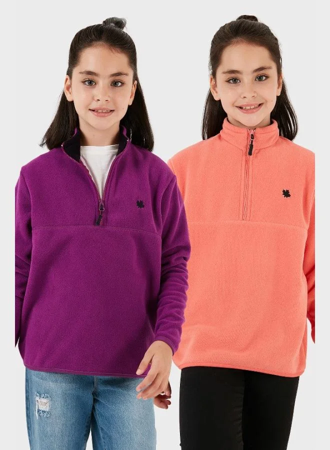 Lela Lela Soft Texture Zippered Stand Collar Raised 2-Pack Polar Kids POLAR 5905002S2
