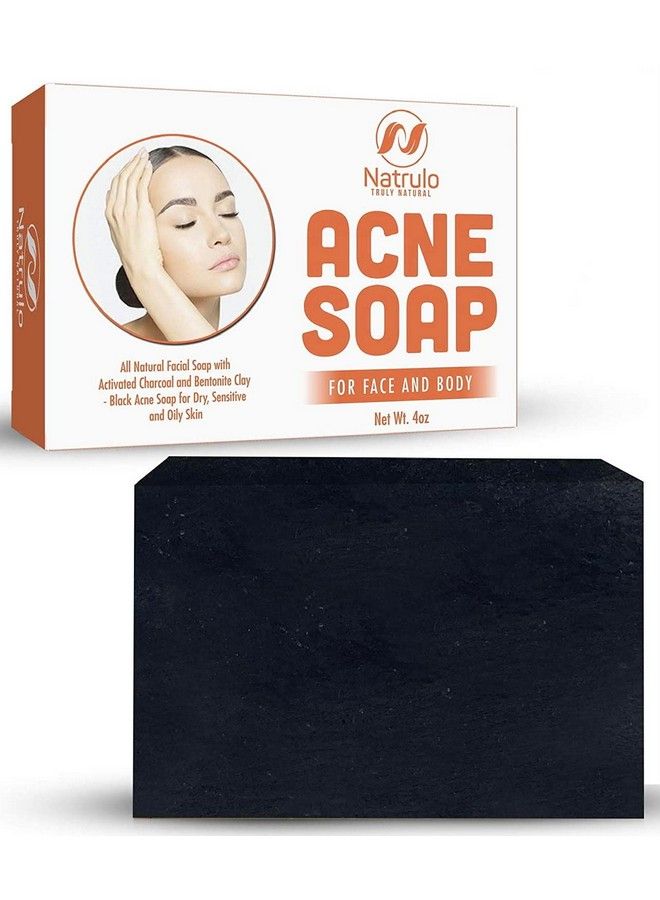 Natrulo Acne Bar Soap With Activated Charcoal & Bentonite Clay Black Acne Soap For Dry Sensitive & Oily Skin All Natural Facial Soap For Pimples & Scars  Homeopathic Acne Treatment Made In Usa  - Image 1