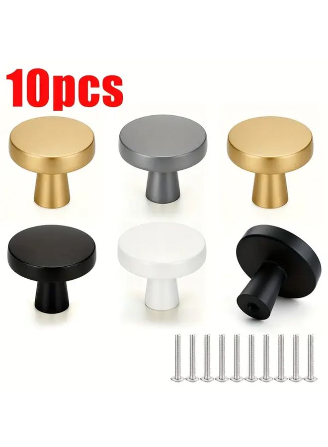 10 Golden Round Furniture Handles With Screws For Cabinet Door Drawer - Image 1