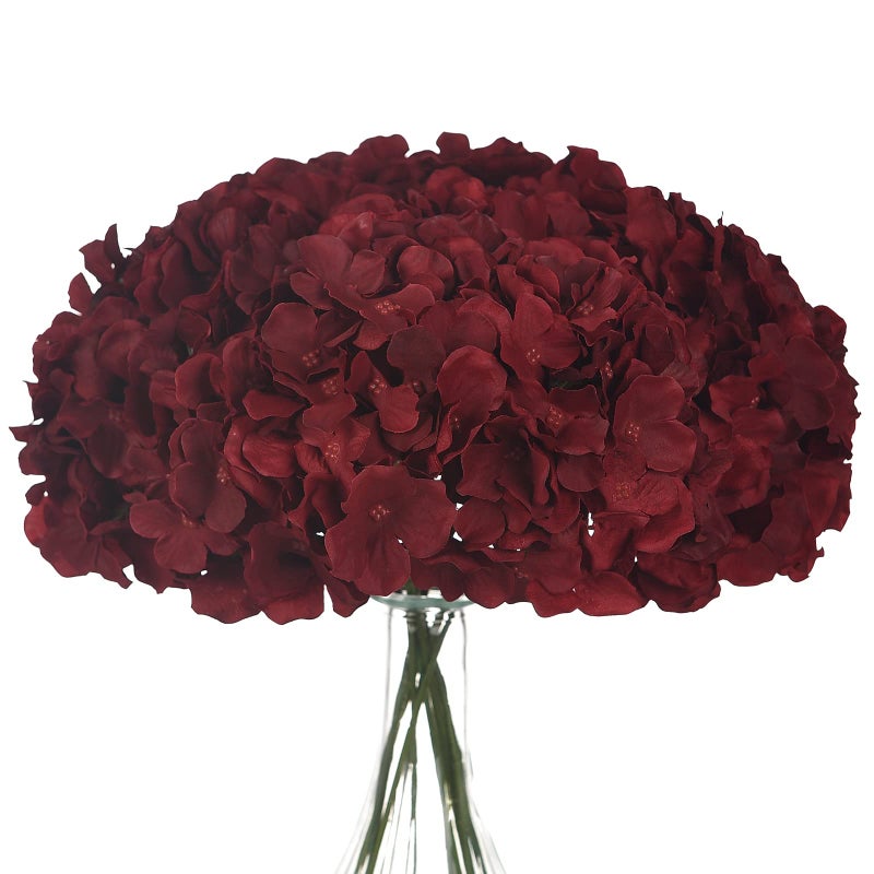 LUSHIDI 10PCS Artificial Hydrangea Flowers Fake Hydrangea Silk Flowers Heads with Stems for Wedding Home Party Shop Baby Shower DecorationClaret Red