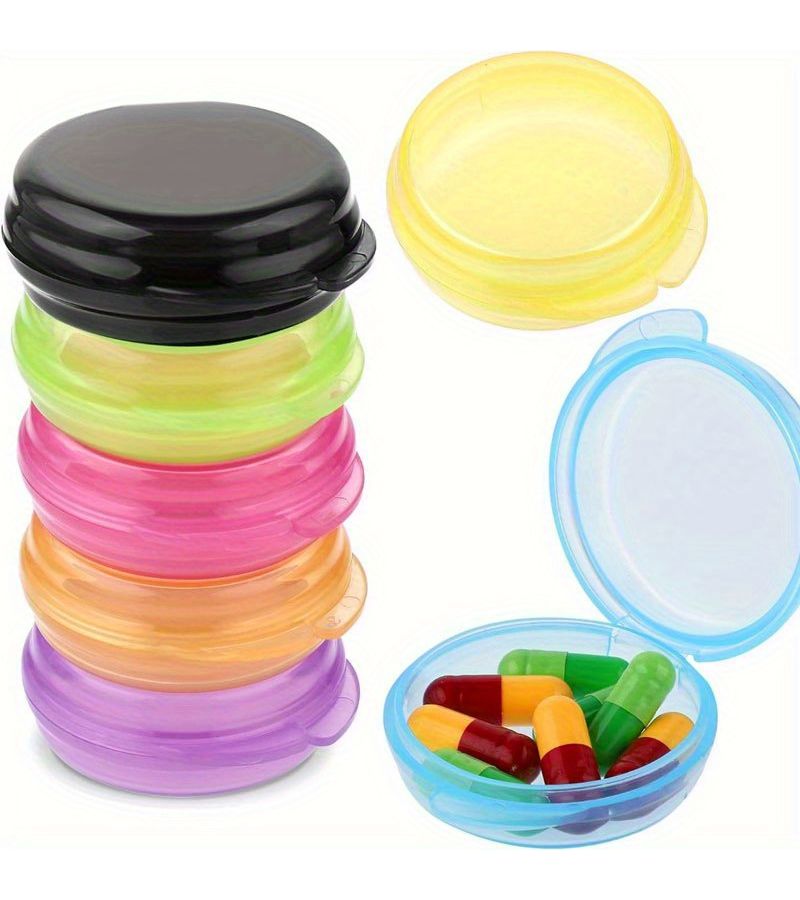 7 Pcs Mini Pill Organizer Round Travel Medicine Storage Case Portable Container - Image 2