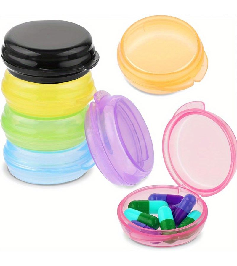 7 Pcs Mini Pill Organizer Round Travel Medicine Storage Case Portable Container - Image 1