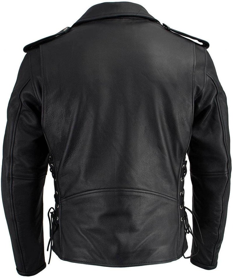 Milwaukee Leather LKM1711 Black Leather Motorcycle Jacket for Men - Thick Police Style Biker Jacket with Side Lace - Image 4