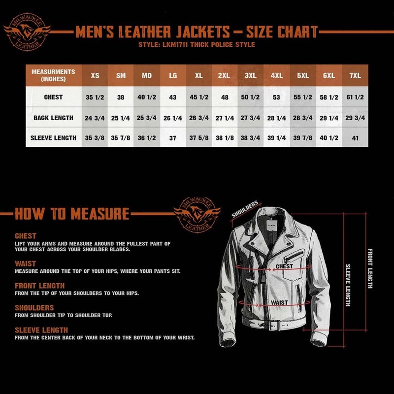 Milwaukee Leather LKM1711 Black Leather Motorcycle Jacket for Men - Thick Police Style Biker Jacket with Side Lace - Image 3