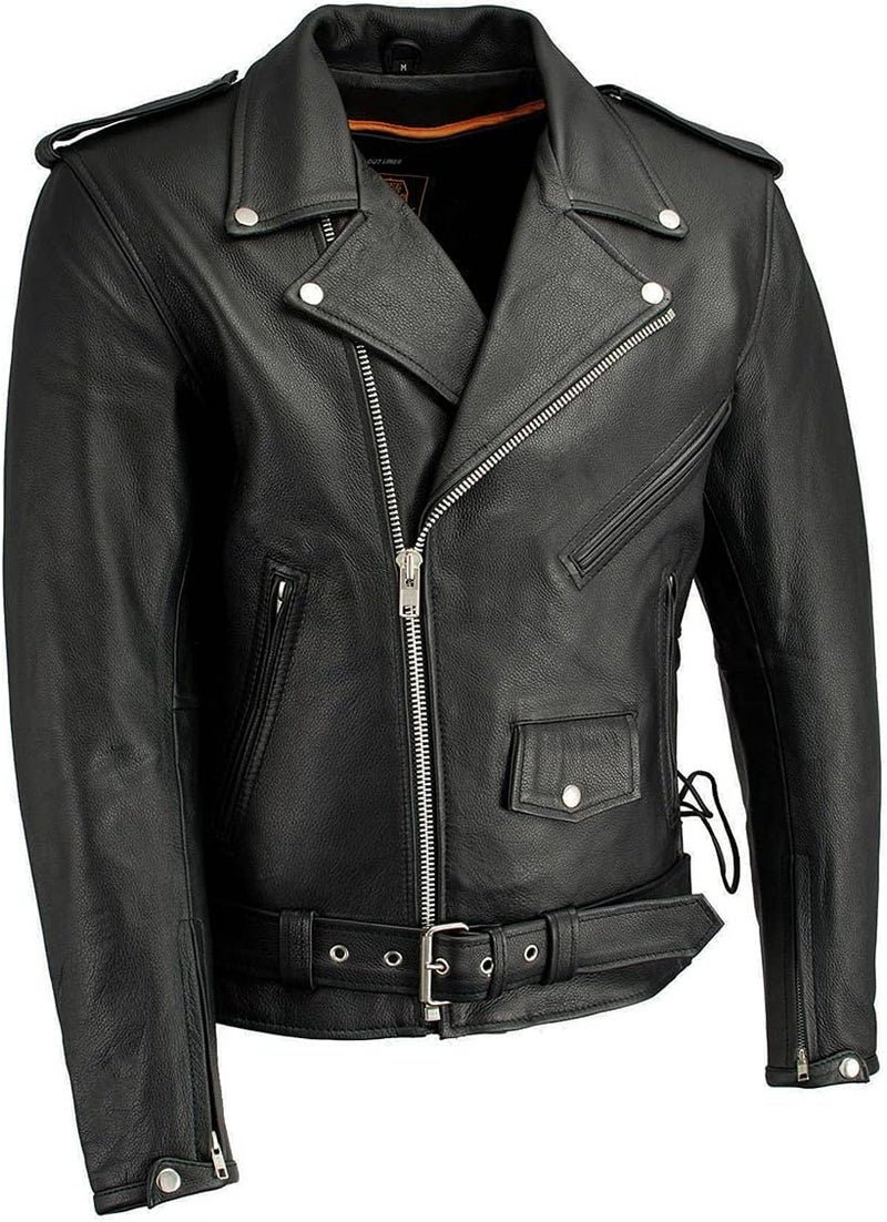 Milwaukee Leather LKM1711 Black Leather Motorcycle Jacket for Men - Thick Police Style Biker Jacket with Side Lace - Image 1