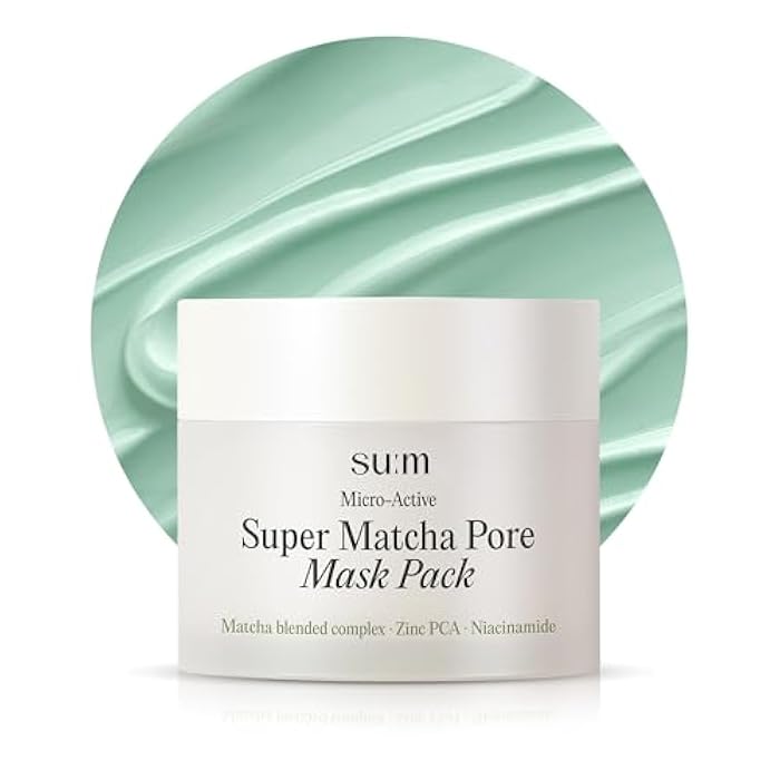SU:M Micro-Active Super Matcha Pore Mask Pack (3.38fl oz) - Pore refining, oil control, exfoliating mask. with Matcha Blended Complex, Zinc PCA, and Fermented Vitamin B3 for smoother, clearer skin - Image 1