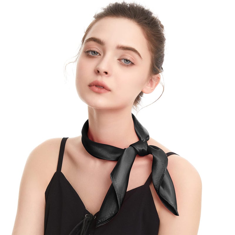 Zando Silk Head Scarf Wrap Neck Scarf Women Silk Feeling Scarf Black - Image 3